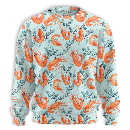 Shrimp Print Sweatshirt, 3D All Over Print Seafood Ocean Crewneck Pullover for Men Women, Shrimp Lover Gift - Netecom