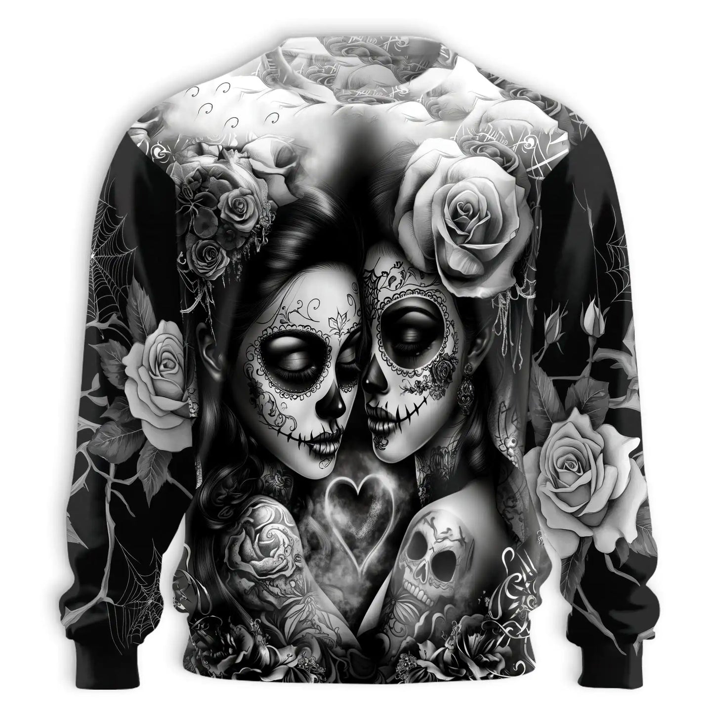Lesbian Skull Couple Sweatshirt, 3D All Over Print Gothic Love Crewneck Pullover for Men Women, LGBTQ Pride Gift - Netecom