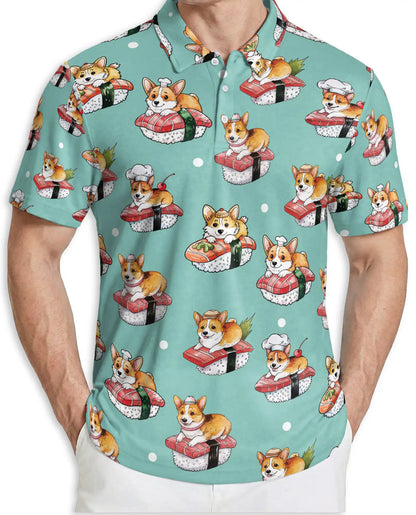Corgi Sushi 3D Polo Shirt for Men – Funny Japanese Food Dog Style | Netecom