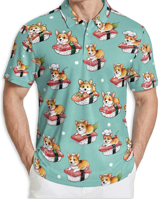 Corgi Sushi 3D Polo Shirt for Men – Funny Japanese Food Dog Style | Netecom