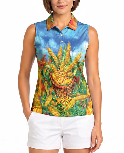 Corn Pattern Sleeveless Polo Shirt for Women | Netecom