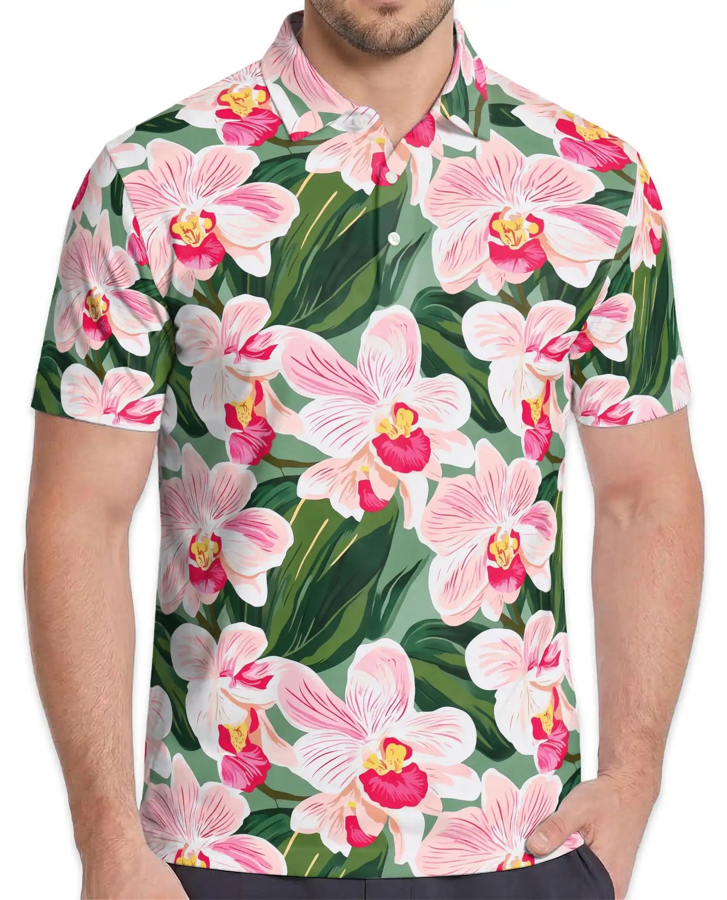 Pink Orchid Polo Shirt for Men – Tropical Floral Style | Netecom
