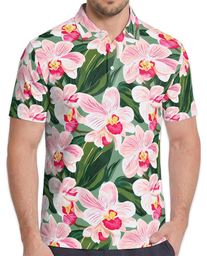 Pink Orchid Polo Shirt for Men – Tropical Floral Style | Netecom
