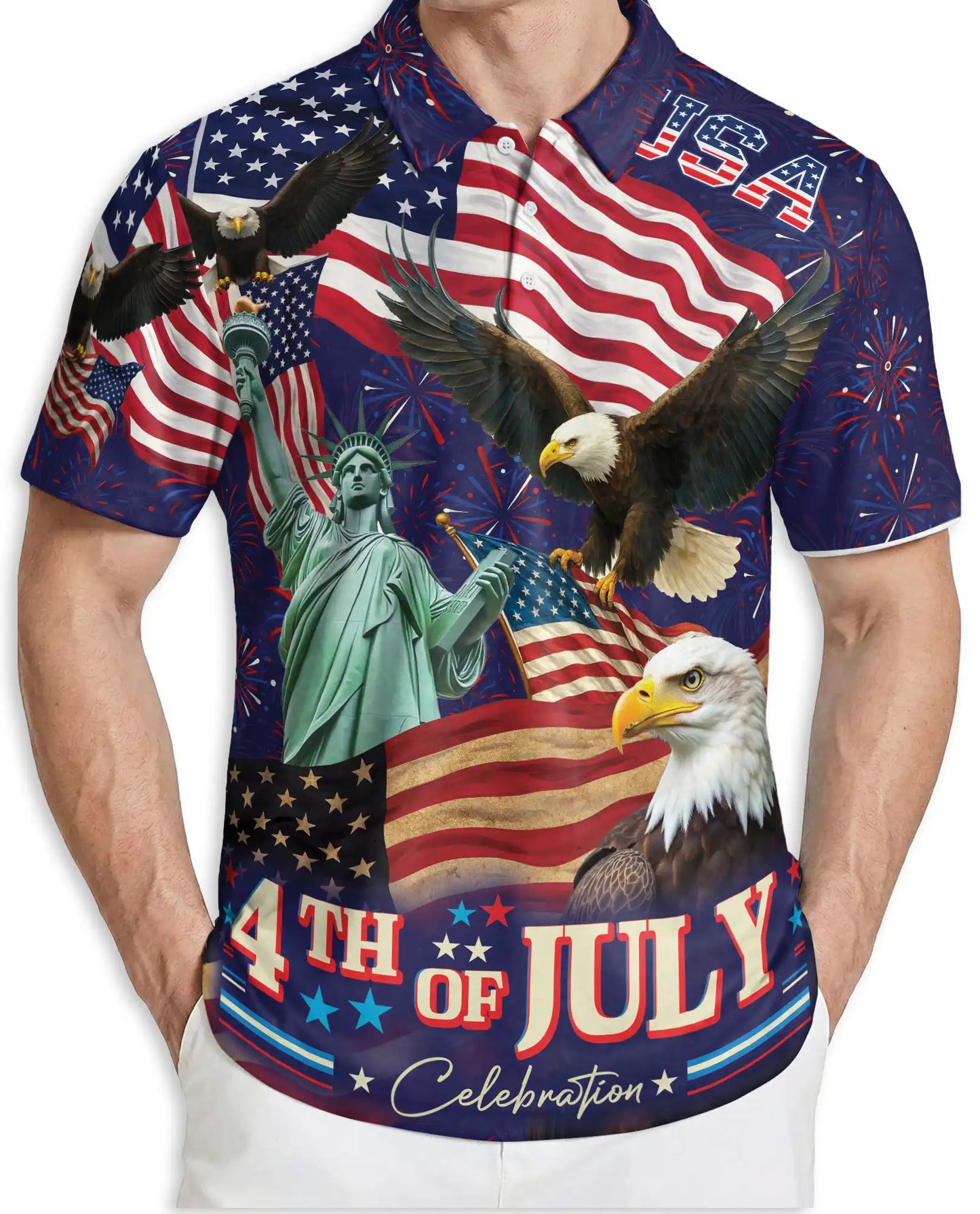 4th of July Polo Shirt – Patriotic Eagle USA Print | Netecom