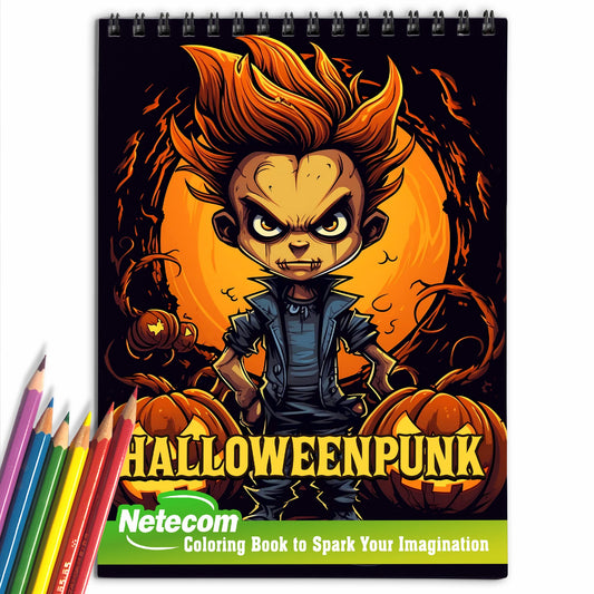 Halloweenpunk Spiral Bound Coloring Book, Immerse Yourself in 30 Coloring Pages, Fusing the Spookiness of Halloween with Punk Attitude