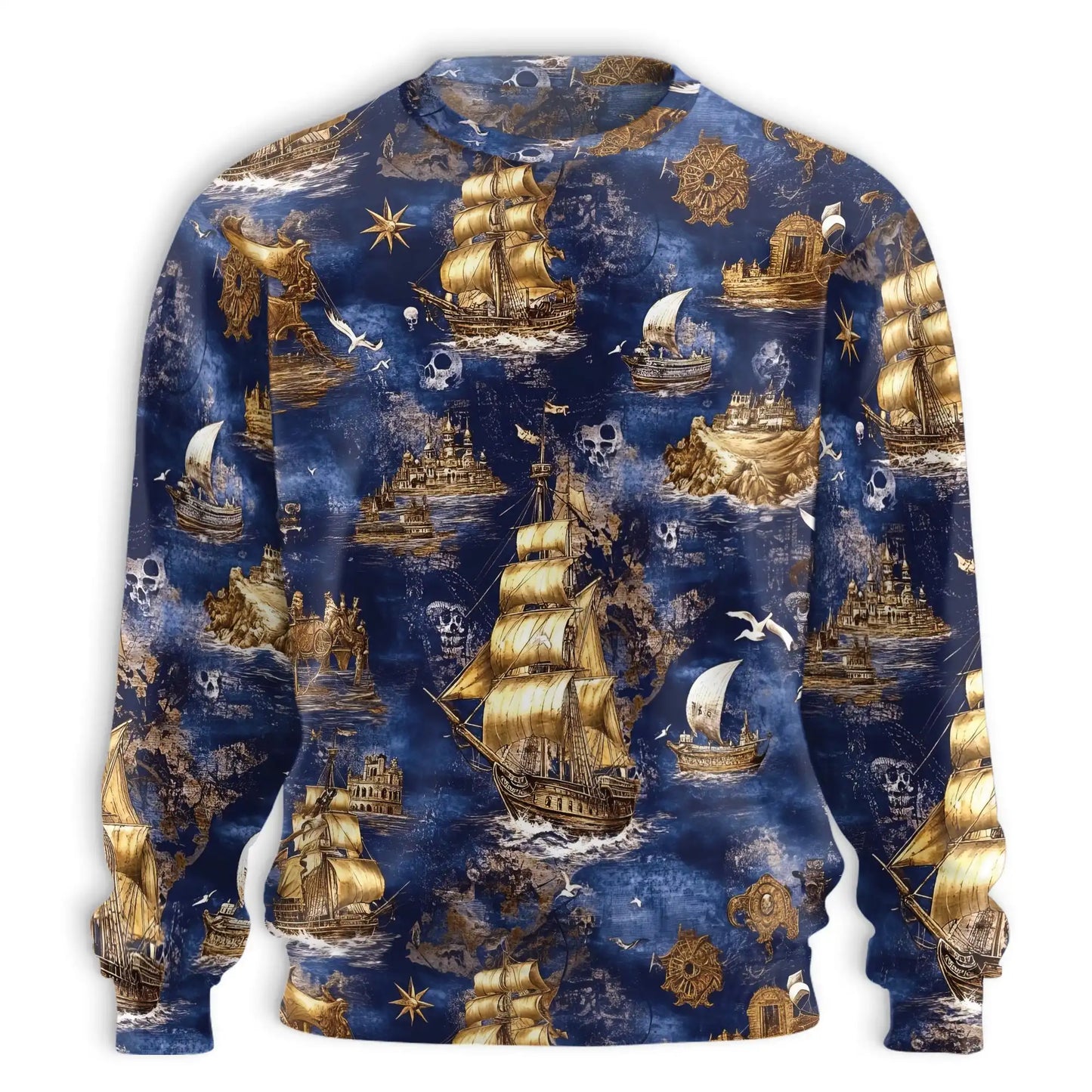 Pirate Ship Sweatshirt, 3D All Over Print Nautical Adventure Crewneck Pullover for Men Women, Pirate Lover Gift - Netecom