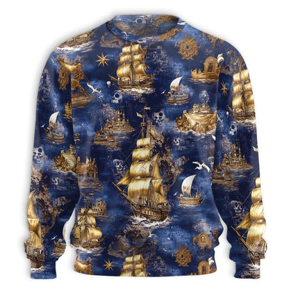 Pirate Ship Sweatshirt, 3D All Over Print Nautical Adventure Crewneck Pullover for Men Women, Pirate Lover Gift - Netecom