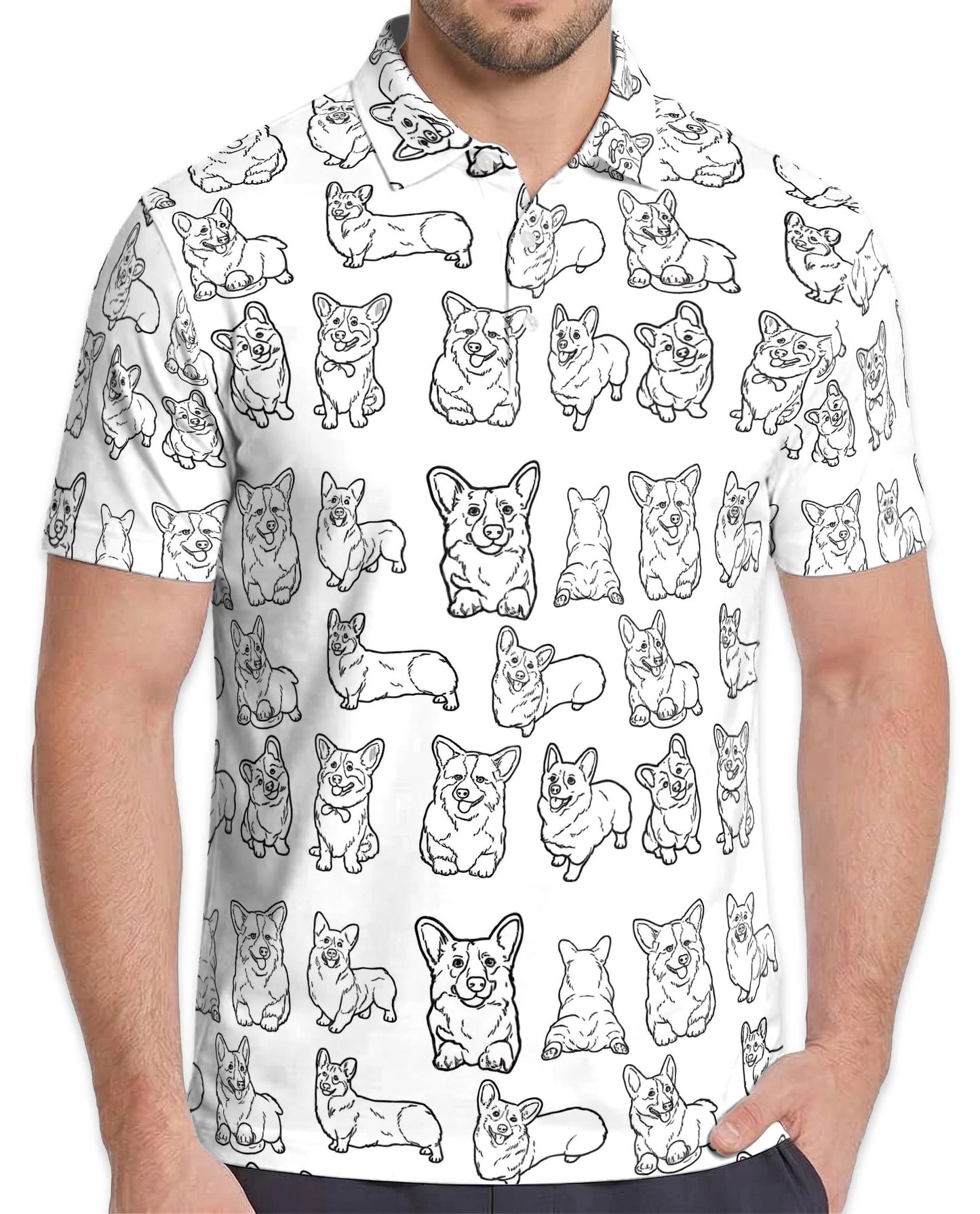 Corgi Pattern Polo Shirt for Men – Cute Dog Lover Style | Netecom