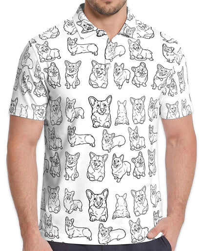 Corgi Pattern Polo Shirt for Men – Cute Dog Lover Style | Netecom