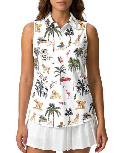 Golden Retriever Beach Sleeveless Polo Shirt for Women | Netecom