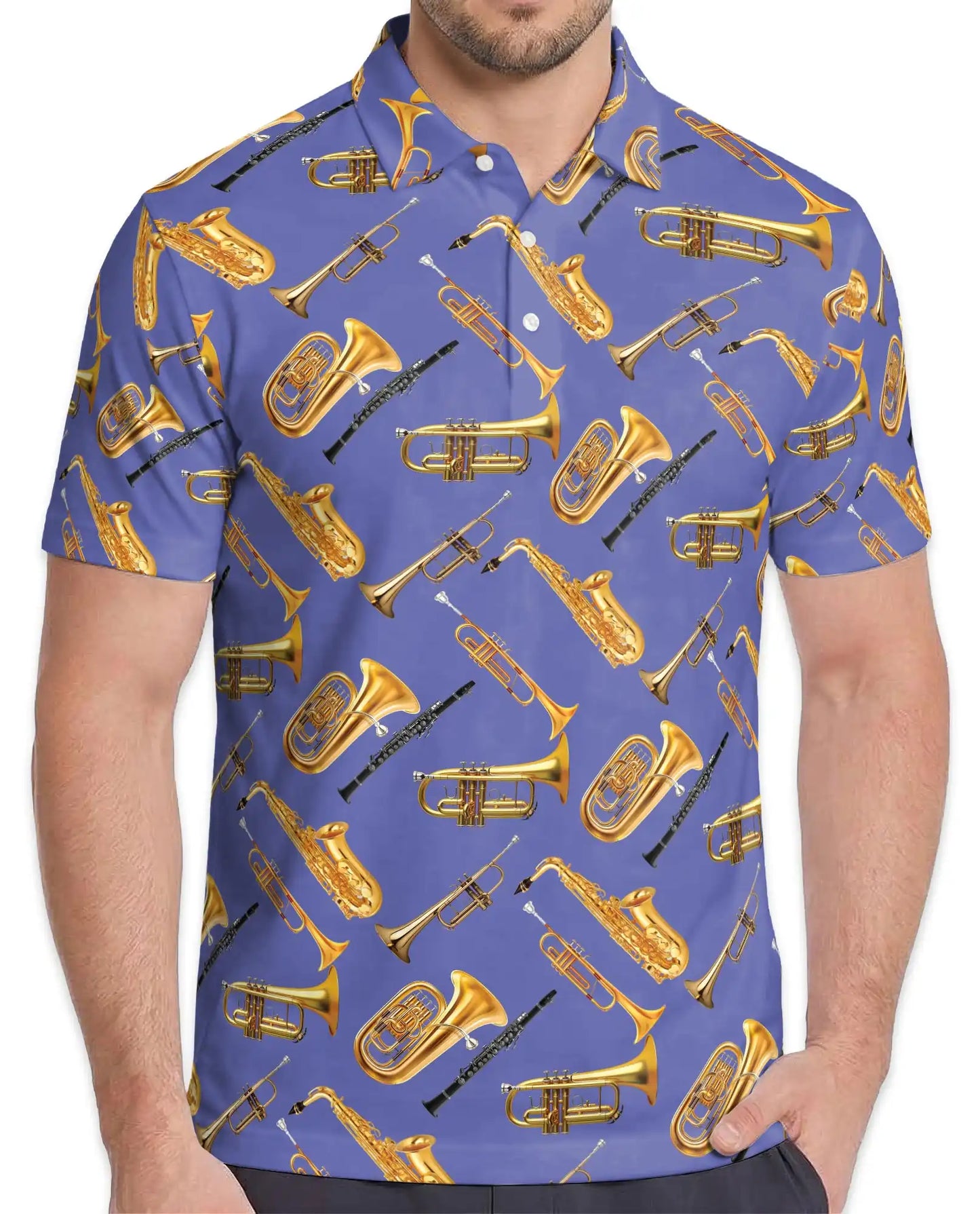Musical Instruments Polo Shirt for Men-Print  Saxophone Trumpet | Netecom