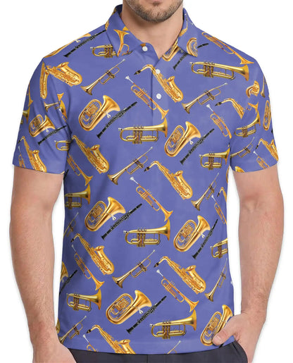 Musical Instruments Polo Shirt for Men-Print  Saxophone Trumpet | Netecom