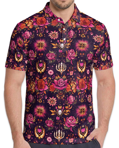 Kaleidoscope Rose Polo Shirt for Men – Colorful Floral Art Style | Netecom
