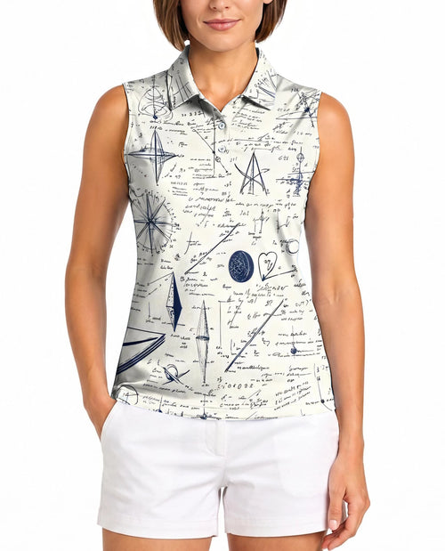 Vintage Manuscript Print Sleeveless Polo Shirt for Women | Netecom