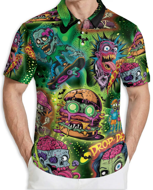 Zombie Skateboard Burger 3D Polo Shirt – Retro Graphic | Netecom