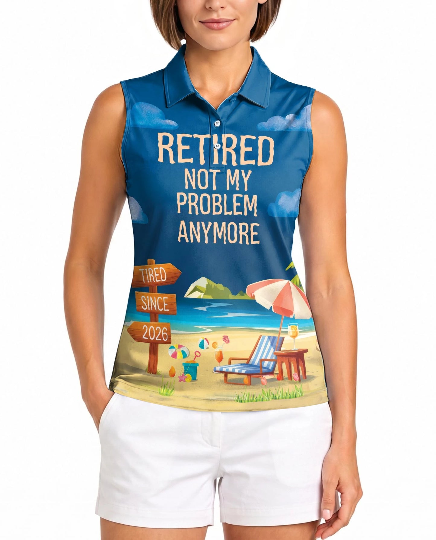 Retired Not My Problem Anymore Sleeveless Polo Shirt for Women | Netecom