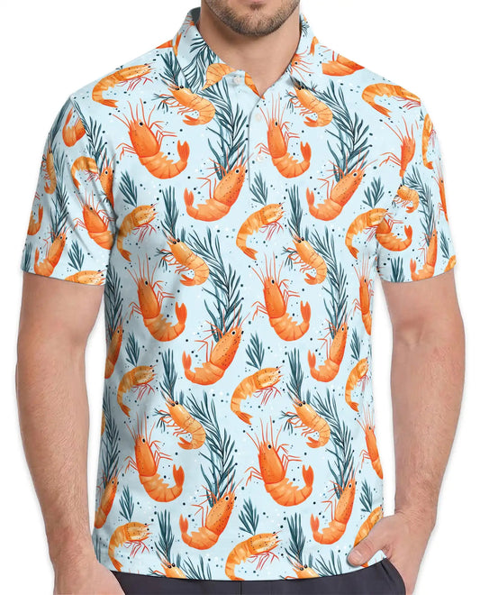 Tropical Shrimp Polo Shirt for Men - Coastal Seafood Hawaiian Summer | Netecom