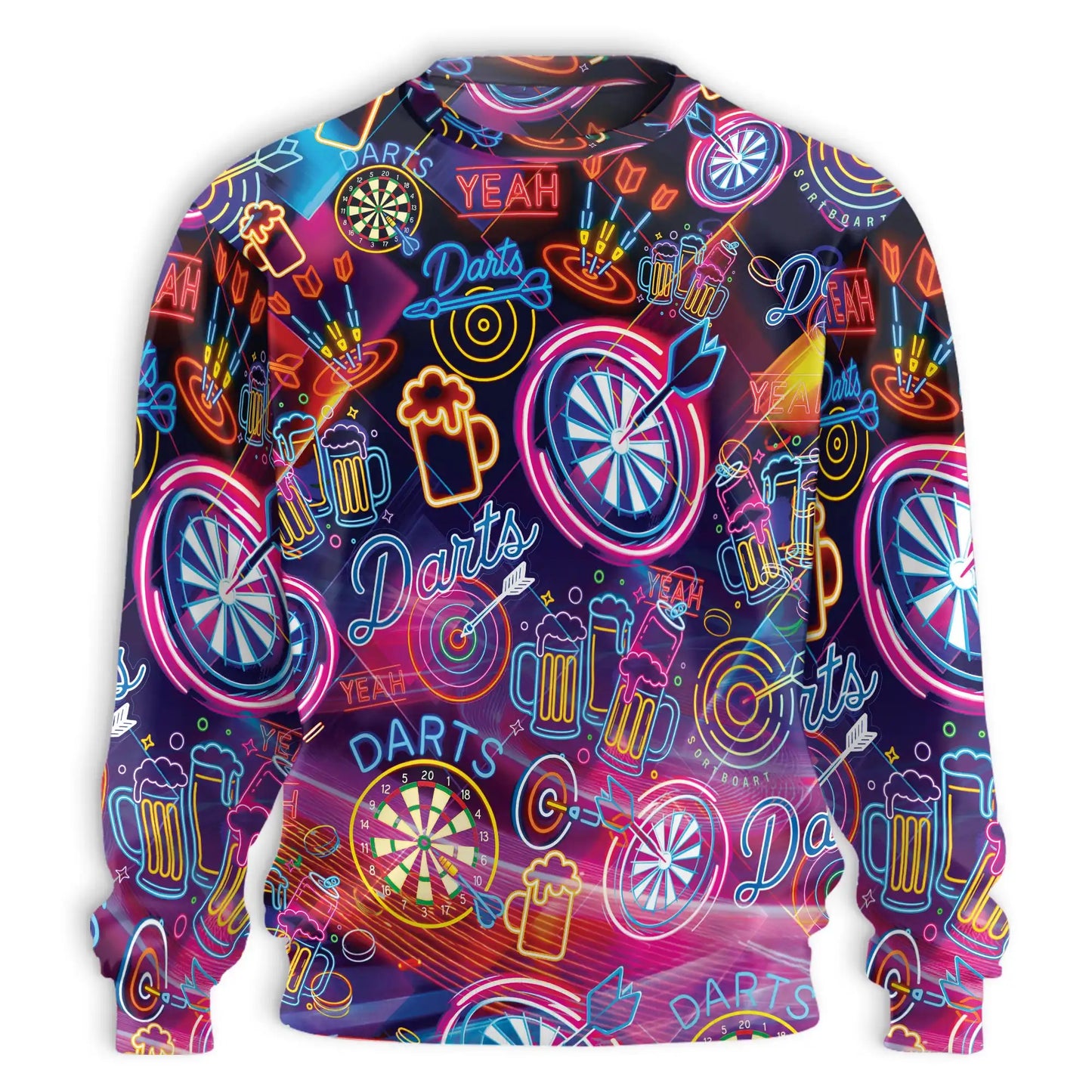 Colorful Darts Beer Neon Sweatshirt, 3D All Over Print Pub Game Crewneck Pullover for Men Women, Darts Lover Gift - Netecom