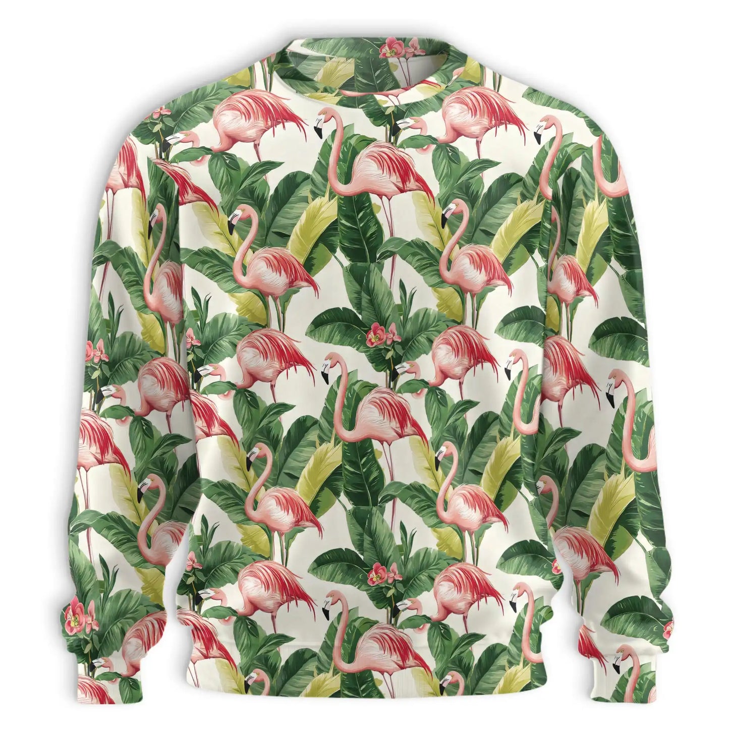 Exotic Jungle Flamingo Pattern Sweatshirt, 3D All Over Print Tropical Bird Crewneck Pullover for Men Women, Flamingo Lover Gift - Netecom