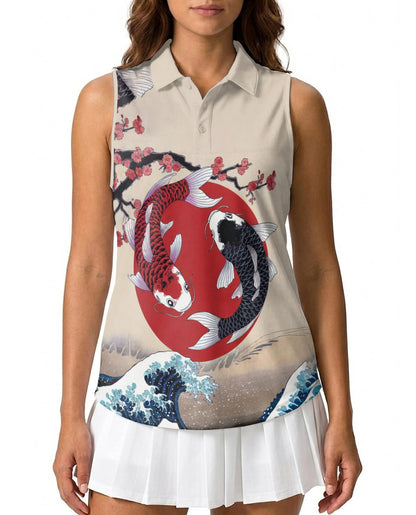 Yin Yang Koi Fish Sleeveless Polo Shirt for Women | Netecom