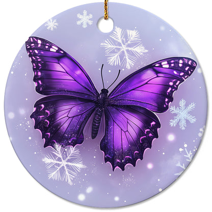 Netecom Purple Butterfly Christmas Ornaments, Ceramic Snowflake Keepsake Ornament for Christmas Tree Decorations, Gifts for Holiday, Party, Home Decor, Butterfly Lover Gift