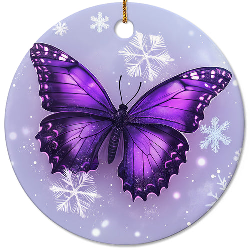 Netecom Purple Butterfly Christmas Ornaments, Ceramic Snowflake Keepsake Ornament for Christmas Tree Decorations, Gifts for Holiday, Party, Home Decor, Butterfly Lover Gift