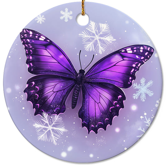 Netecom Purple Butterfly Christmas Ornaments, Ceramic Snowflake Keepsake Ornament for Christmas Tree Decorations, Gifts for Holiday, Party, Home Decor, Butterfly Lover Gift