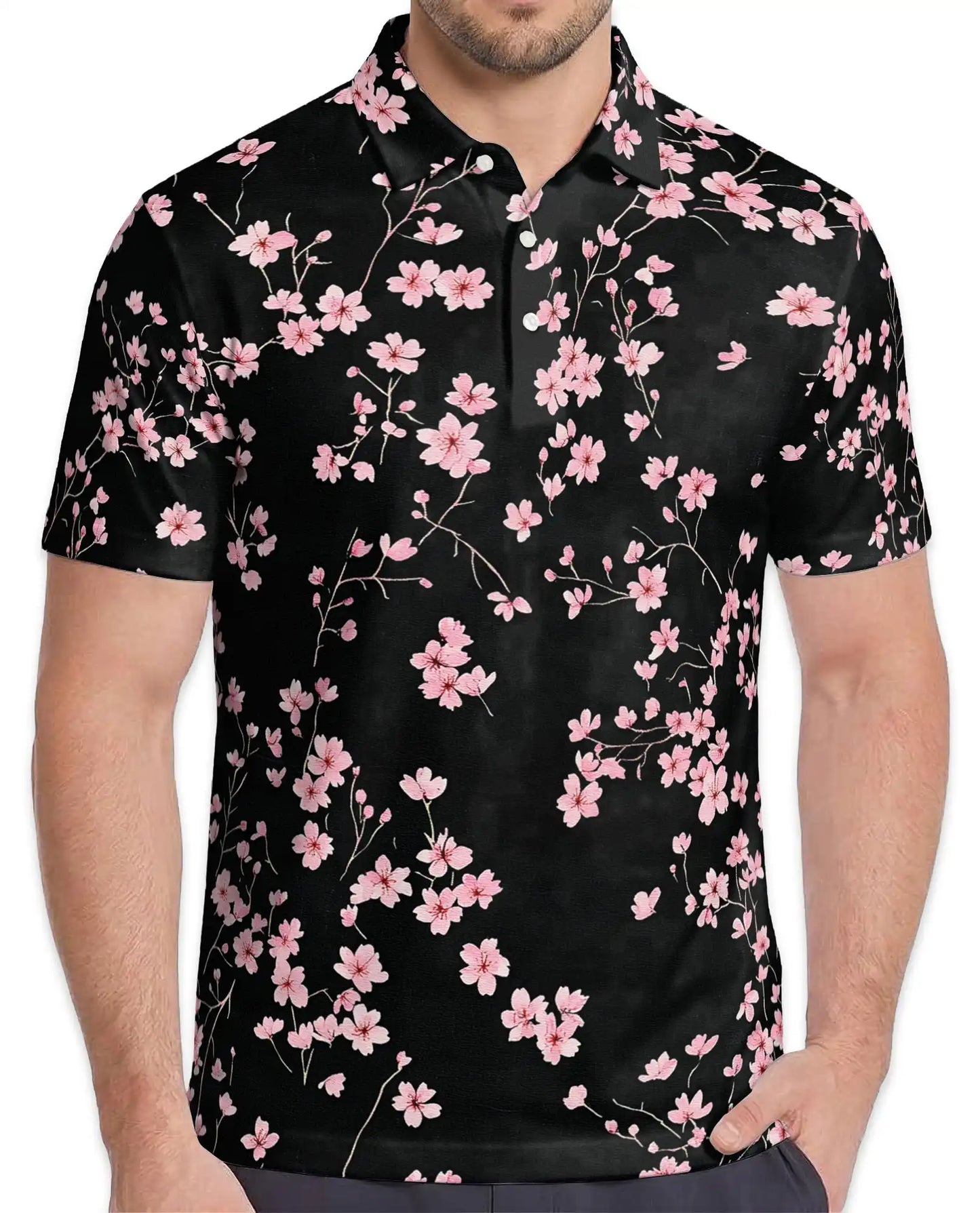 Pink Cherry Blossom Polo Shirt - Elegant Sakura Floral Style | Netecom