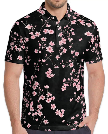 Pink Cherry Blossom Polo Shirt - Elegant Sakura Floral Style | Netecom