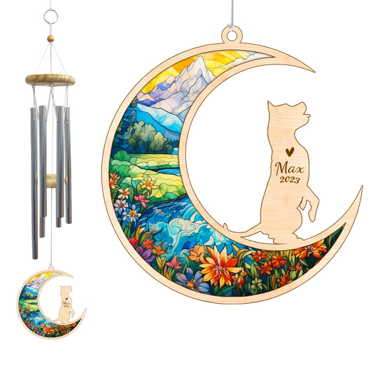 Netecom American Staffordshire Terrier Dog Wind Chimes Memorial, Personalized Pet Memorial Wind Chimes for Dog Suncatcher, Dog Memorial Ornaments Sympathy, Remembrance Windchime Outside Garden Decor