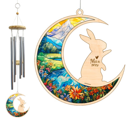 Netecom Rabbit Wind Chimes Memorial, Personalized Pet Memorial Wind Chimes for Rabbit Suncatcher, Bunny Loss Memorial Ornament, Loss of Pet Sympathy Gift, Remembrance Windchime Outside Garden Decor