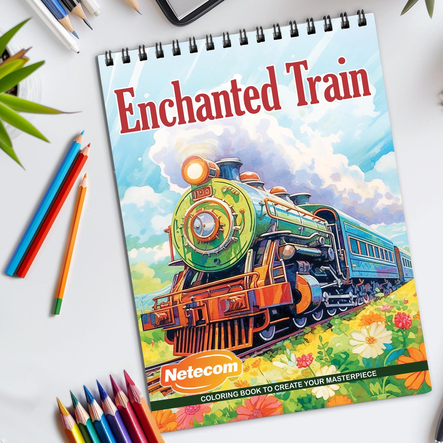 Enchanted Train Spiral Bound Coloring Book, Magical Train Journeys for a Whimsical Art Experience, Ideal for Train Enthusiasts and Dreamers