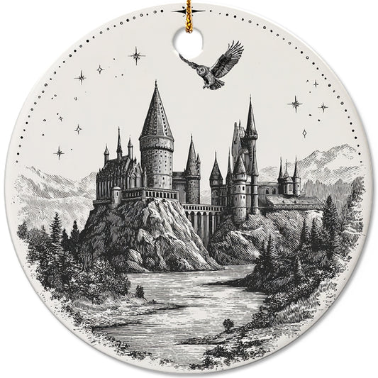 Netecom Vintage Gothic Castle Ornament, Black and White Christmas Ceramic Ornament for Christmas Tree Hanging Decorations Gift, Home Decor, Gifts for Friends & Family, Holiday Party Present