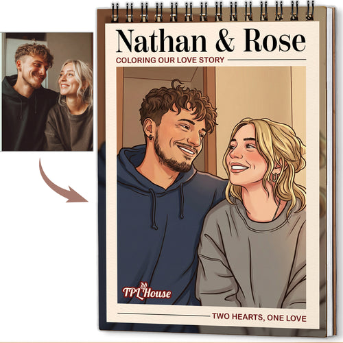 Personalized Couple Memory Coloring Book for Adults – Custom Coloring Pages from Your Photos , 12–48 Pages, Keepsake for Newlyweds, Premium Wooden Cover, Spiral Binding