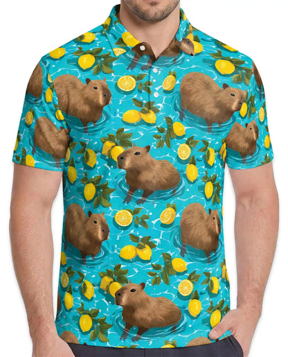 Capybara Polo Shirt for Men-  Pool Summer Animal Tropical r Shirt | Netecom