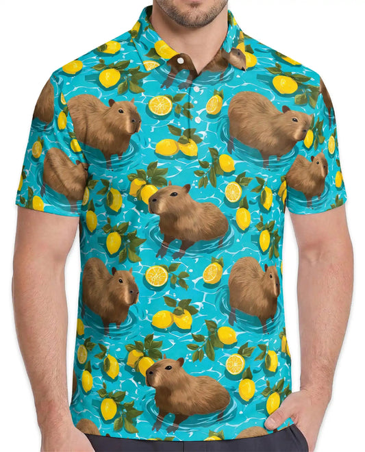 Capybara Polo Shirt for Men-  Pool Summer Animal Tropical r Shirt | Netecom