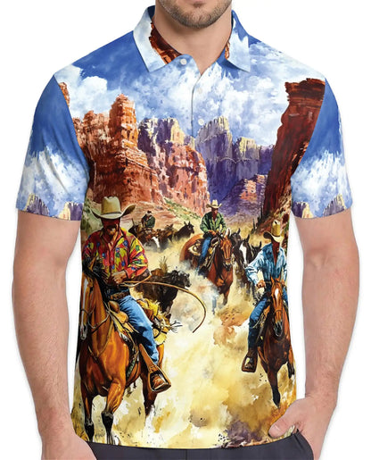 Western Rodeo Polo Shirt for Men - Cowboy Horse Riding | Netecom