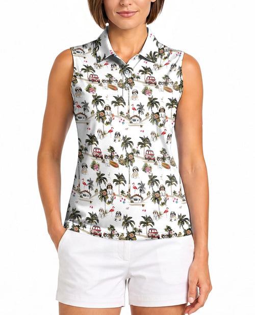 Shih Tzu Dog Sleeveless Polo Shirt for Women – Cute Pet Lover Style | Netecom