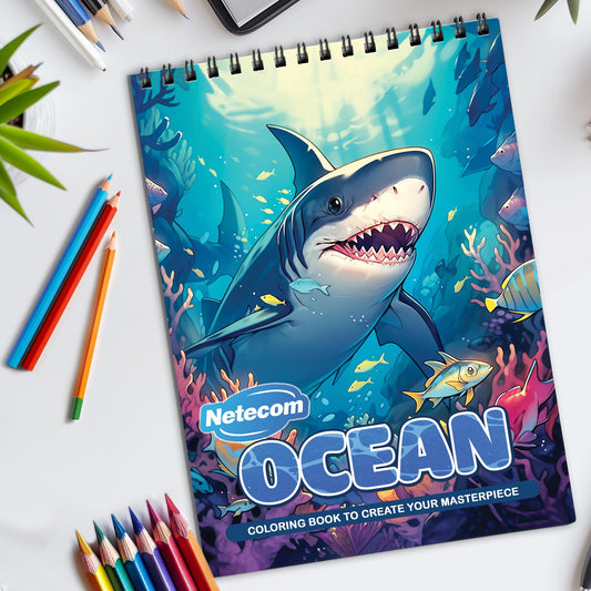 Ocean Spiral Bound Coloring Book, Underwater Ocean Wonders for a Relaxing Dive into Art, Perfect for Marine Life Enthusiasts and Sea Lovers