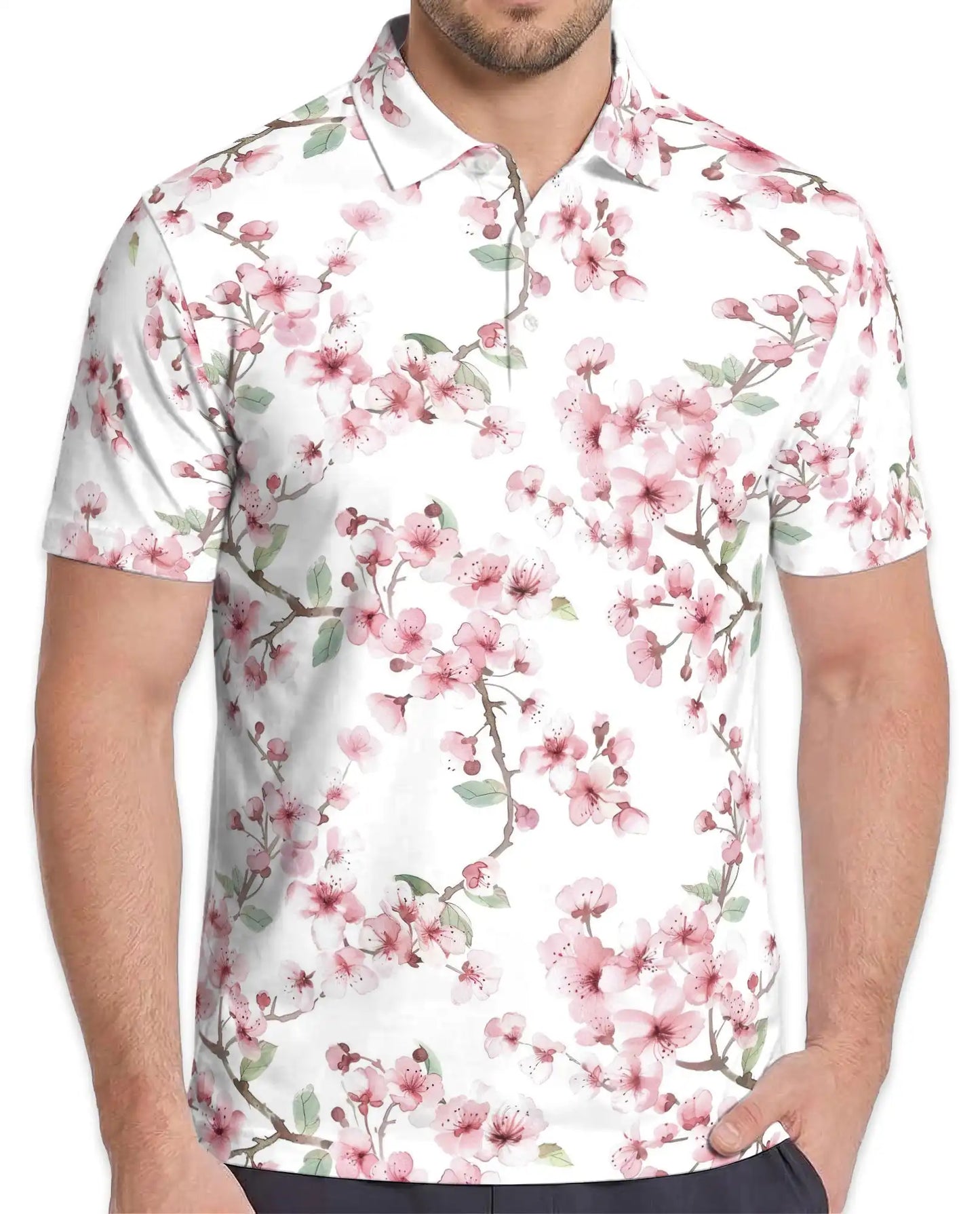 Cherry Blossom Polo Shirt for Men – Spring Floral Style | Netecom