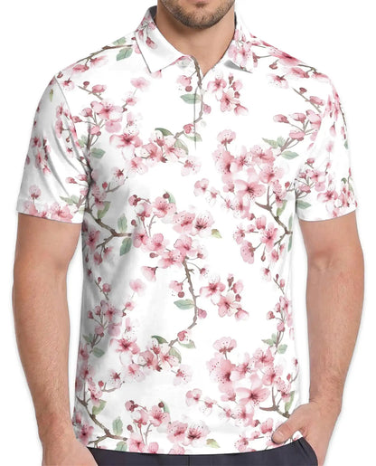 Cherry Blossom Polo Shirt for Men – Spring Floral Style | Netecom