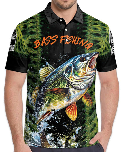 Bass Fishing Green 3D Polo Shirt for Men – Outdoor Angler Style | Netecom