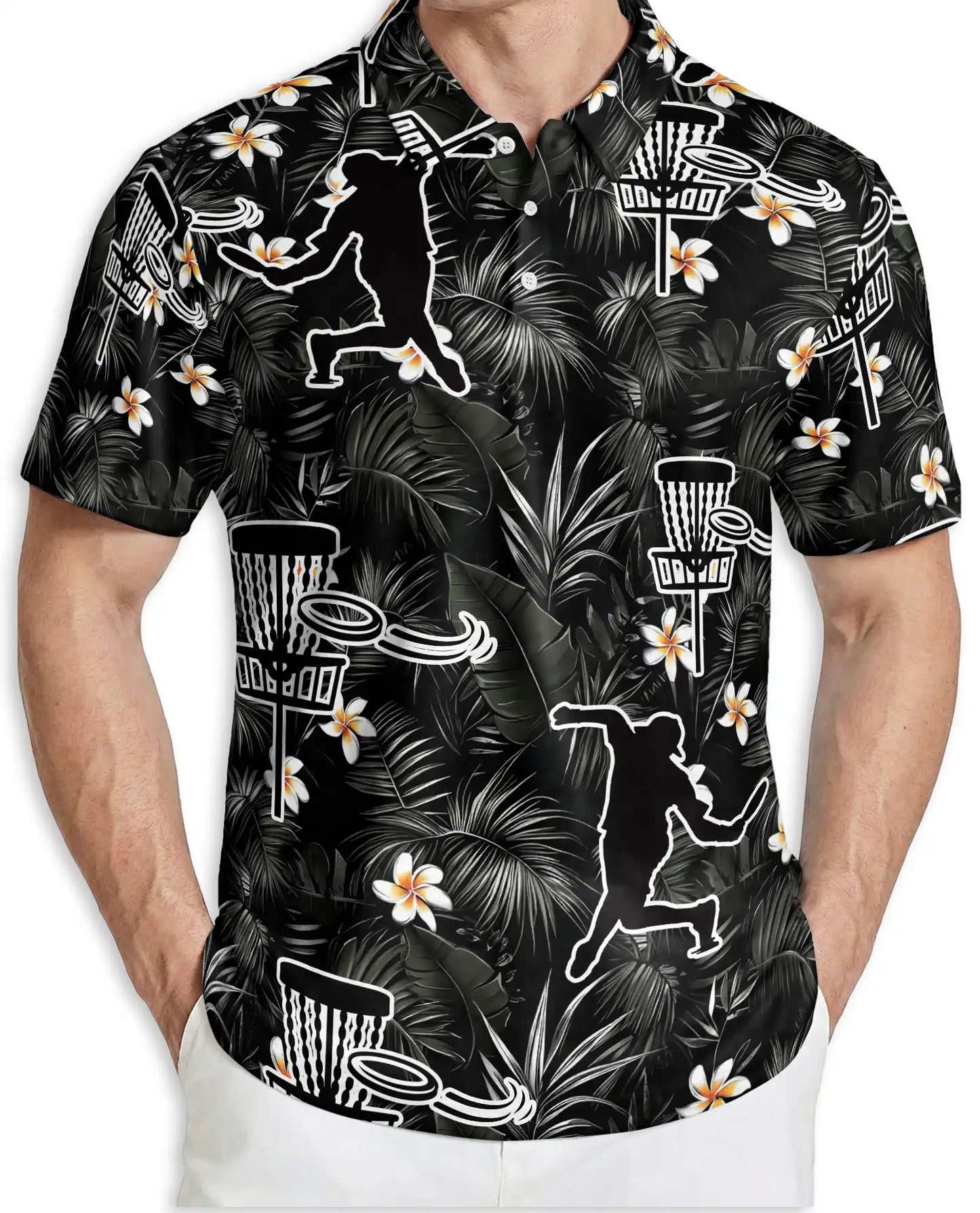 Disc Golf Tropical 3D Polo Shirt for Men – Black Floral Sports Style | Netecom