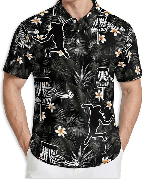 Disc Golf Tropical 3D Polo Shirt for Men – Black Floral Sports Style | Netecom