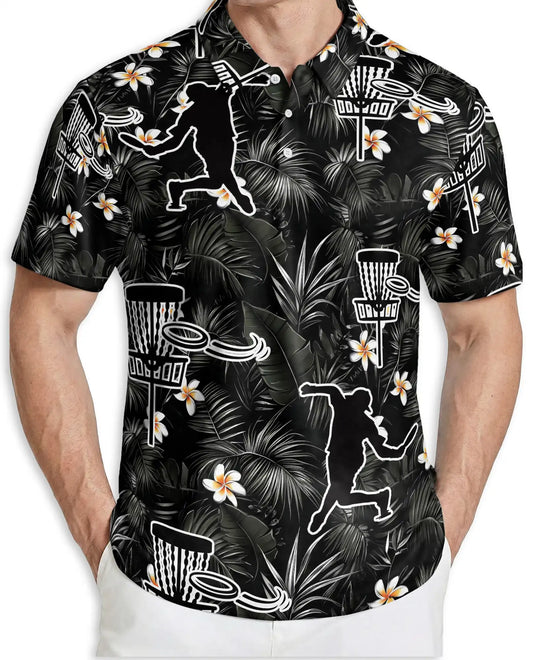 Disc Golf Tropical 3D Polo Shirt for Men – Black Floral Sports Style | Netecom