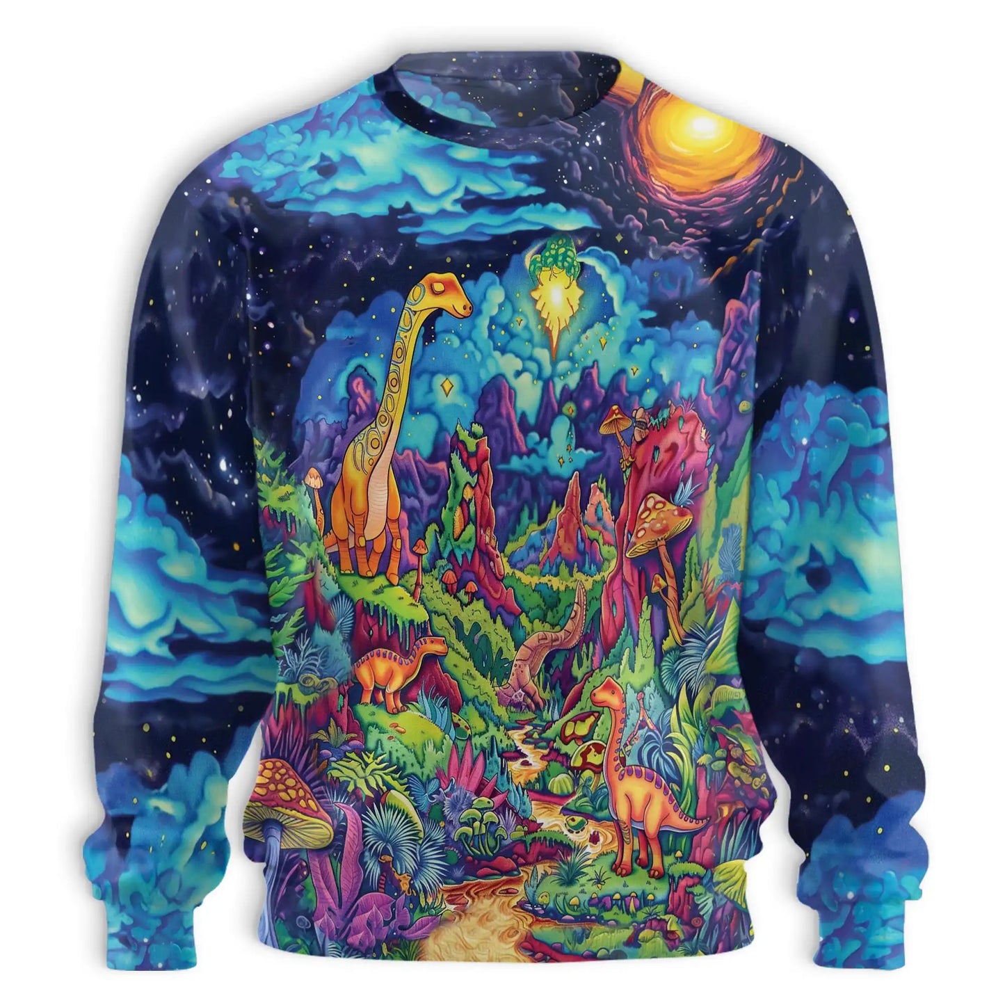Colorful Dinosaur Sweatshirt, 3D All Over Print Prehistoric Dinosaur Crewneck Pullover for Men Women, Dinosaur Lover Gift - Netecom