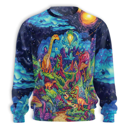 Colorful Dinosaur Sweatshirt, 3D All Over Print Prehistoric Dinosaur Crewneck Pullover for Men Women, Dinosaur Lover Gift - Netecom