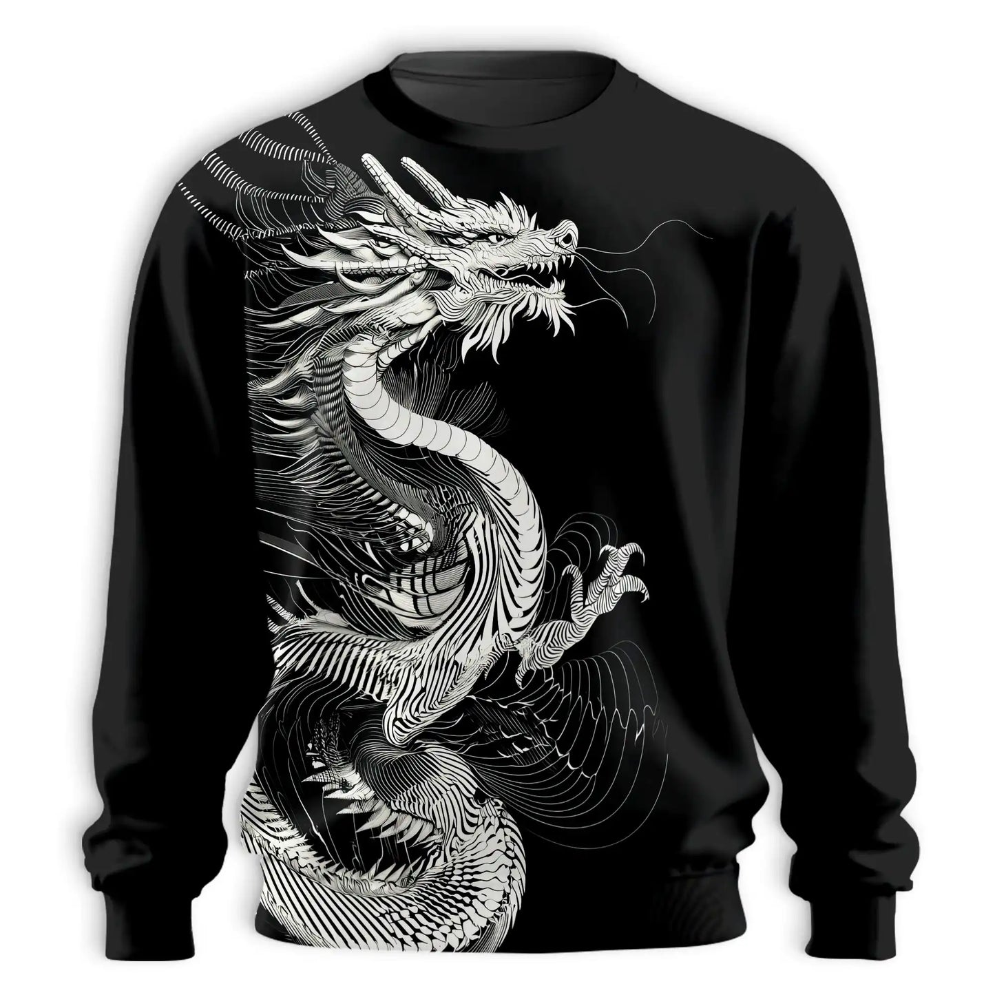 Japanese Dragon Blackwork Sweatshirt, 3D All Over Print Japanese Tattoo Art Crewneck Pullover for Men Women, Dragon Lover Gift - Netecom