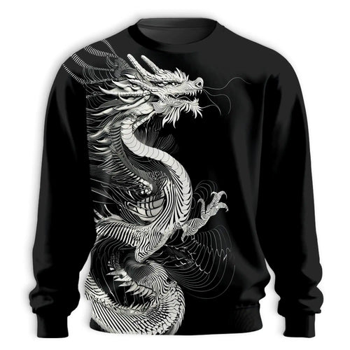 Japanese Dragon Blackwork Sweatshirt, 3D All Over Print Japanese Tattoo Art Crewneck Pullover for Men Women, Dragon Lover Gift - Netecom