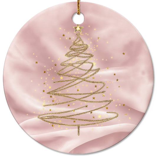 Netecom Elegant Pink Ornament, Ceramic Gold Glitter Christmas Tree Ornaments, Gifts for Holiday, Party, Home Decor